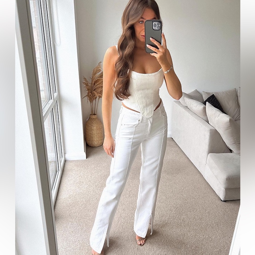 Zara Oyster White Split Straight Jeans